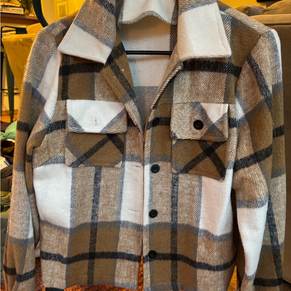 Plaid Women's Jacket in Brown and White